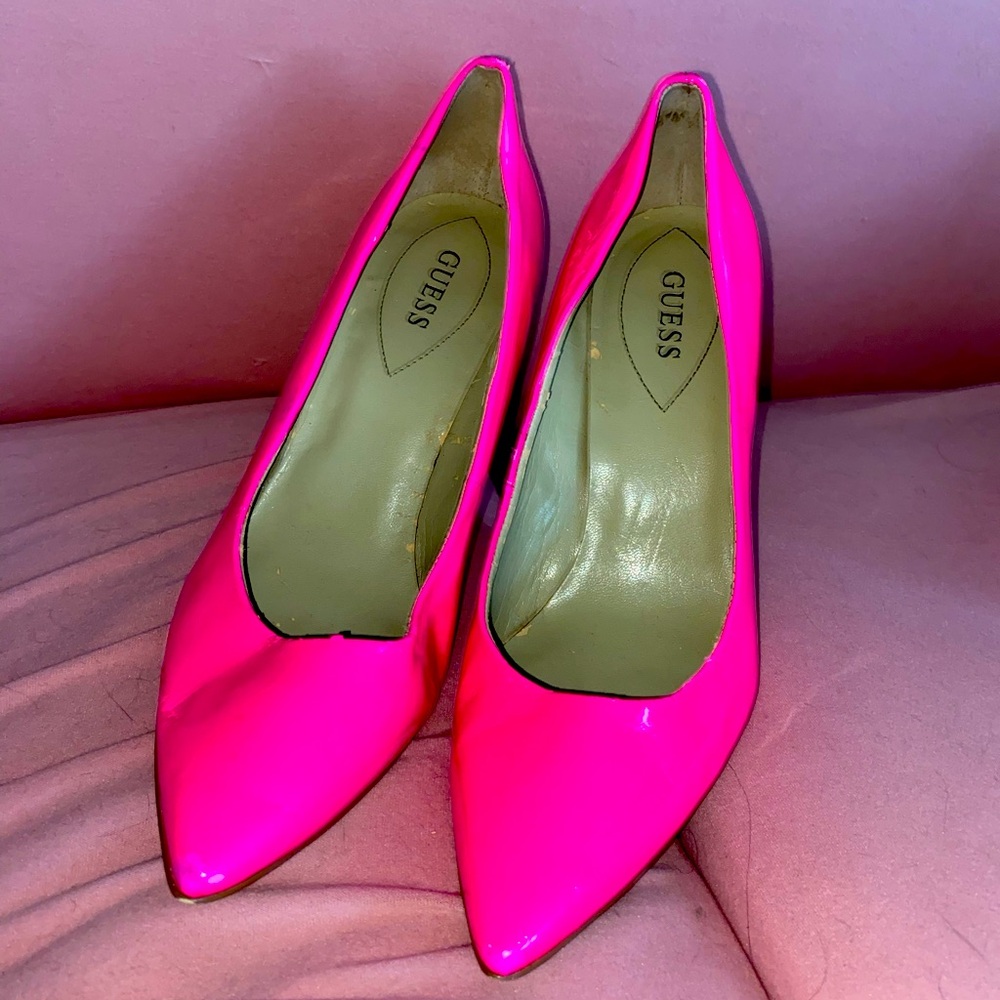 Hot pink Guess high heels with silver heel. Size 10
